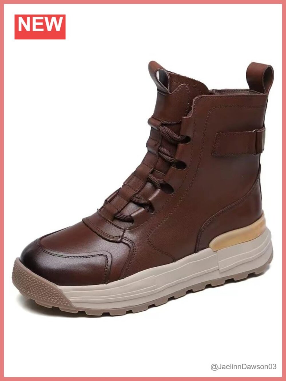 Cowhide Leather Winter Lace-Up Platform Combat Boot Waterproof Fur Lined